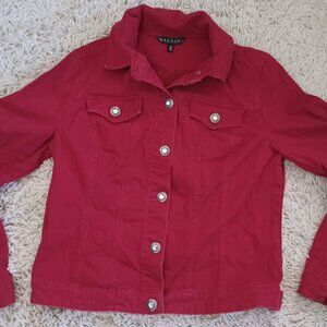 Baccini Women’s Medium Red Denim Jacket Button Front Long Sleeve Cotton Stretch